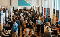 Students attend a career fair on campus.